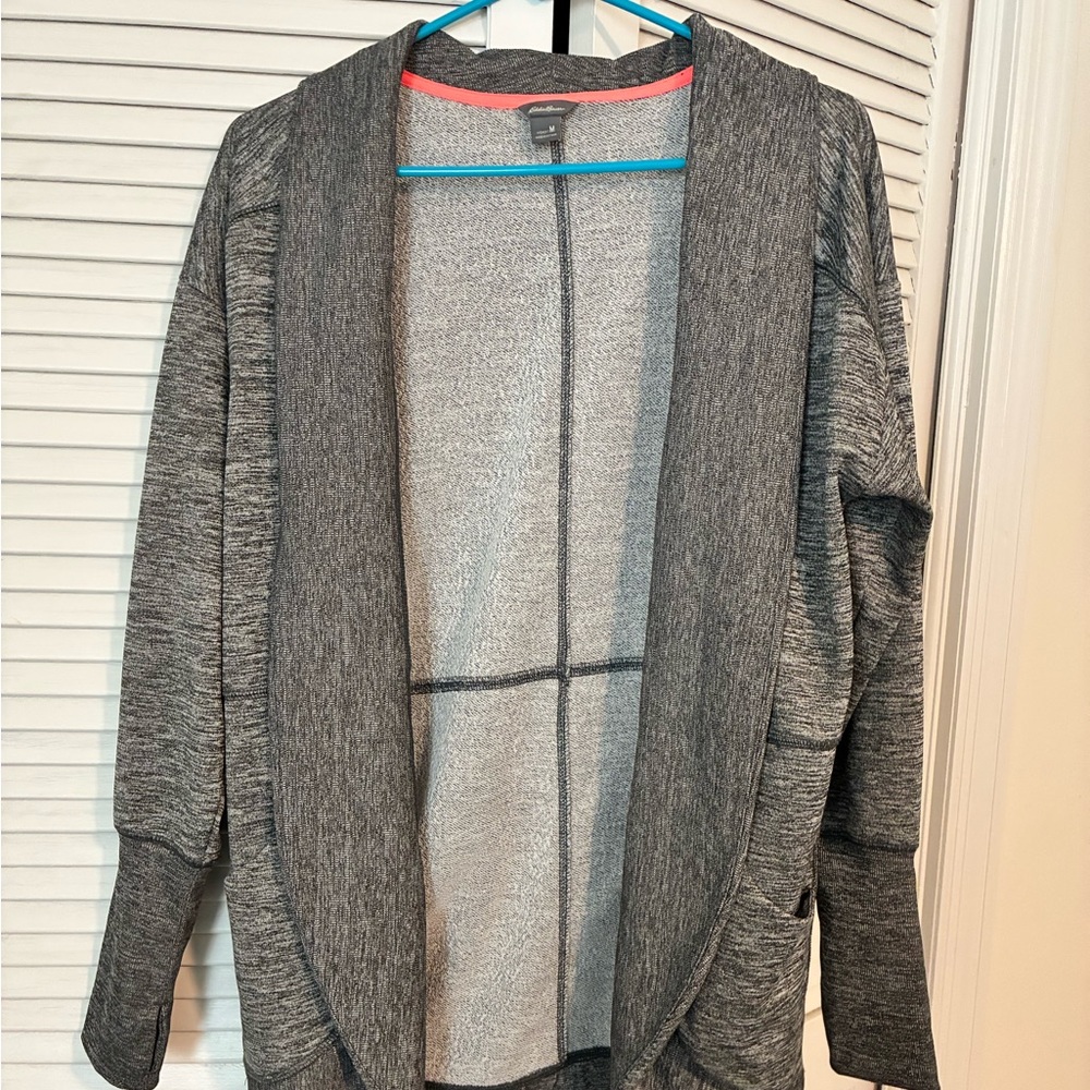 Eddie Bauer Gray and Coral Trim Cardigan